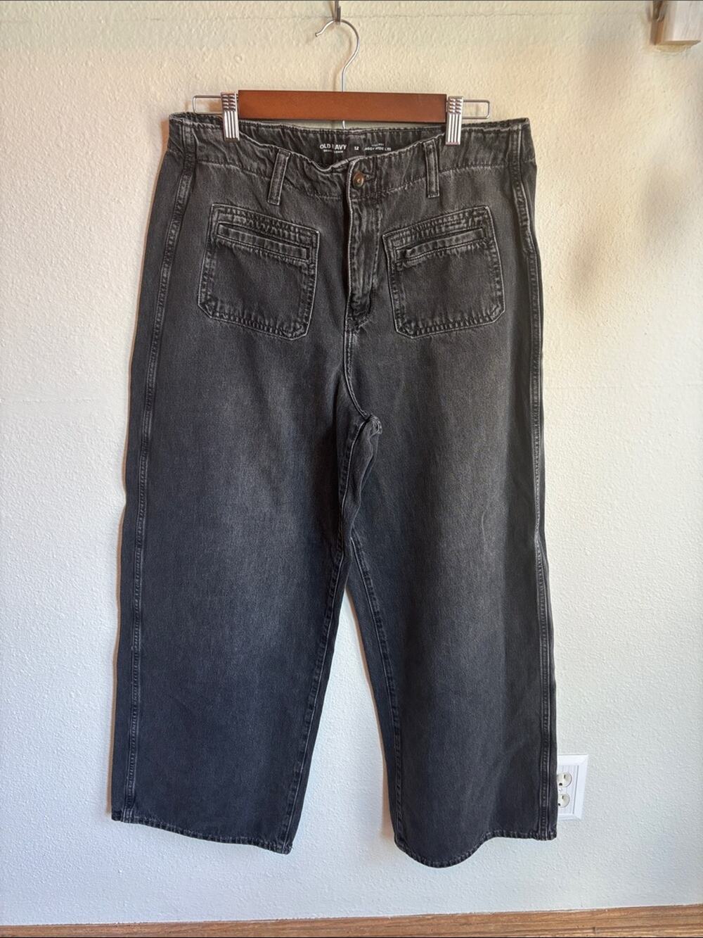OLD NAVY High Rise Baggy Wide Leg Jeans Black Wash 12
